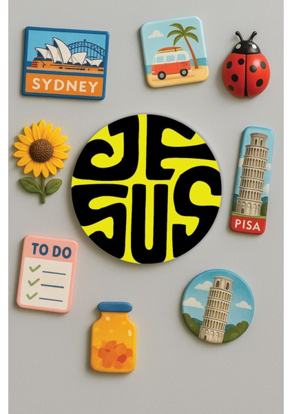 Modern ve Dekoratif Yuvarlak Buzdolabı Magneti Magnet Büyük Boy 10X10 cm - Jesus