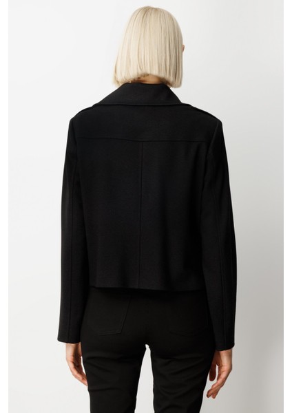 Kadın Simli Kumaş Süs Kapak Cepli Mont 8013 Siyah fırsatları