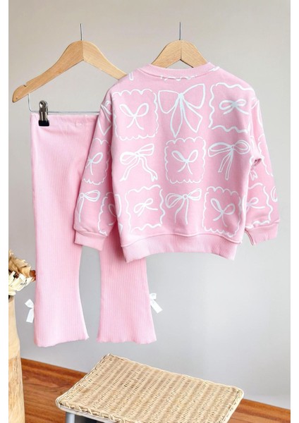 Fiyonk Detaylı Kız Çocuk 2 li takım - Açık Pembe modelleri