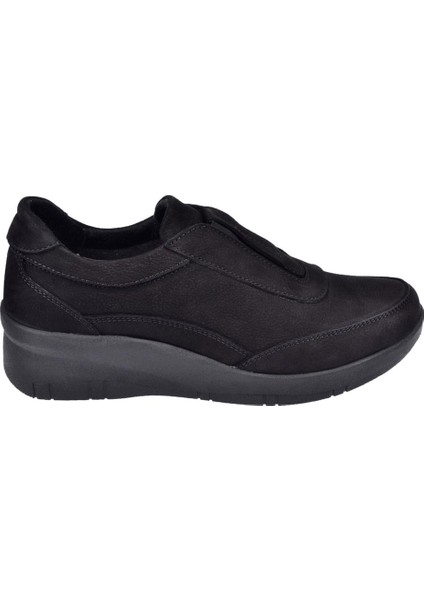 Hakiki Deri Comfort Kadın Ayakkabı BEE-220 Siyah Nubuk