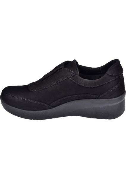 Hakiki Deri Comfort Kadın Ayakkabı BEE-220 Siyah Nubuk