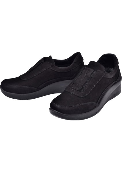 Hakiki Deri Comfort Kadın Ayakkabı BEE-220 Siyah Nubuk
