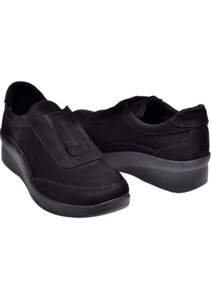 Hakiki Deri Comfort Kadın Ayakkabı BEE-220 Siyah Nubuk