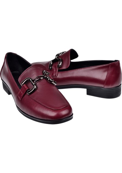 Hakiki Deri Tokalı Makosen Kadın Ayakkabı BEE-12006 Bordo