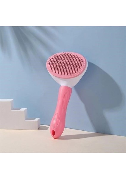 Kedi Köpek Tüy Toplayıcı Kendini Temizleyebilen Ergonomik Saplı Evcil Hayvan Tarağı Pembe