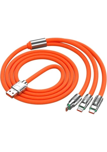 3 In 1 Type-C + Micro USB + Lightning Hızlı Şarj Kablosu Silikon Kablo 1 Metre Opp Ambalaj