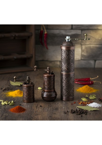 Ludıa Zamak Metal Bakır Renk 3 Lü Set Karabiber,kahve,çörek Otu El Değirmeni Öğütücü Grinder S2