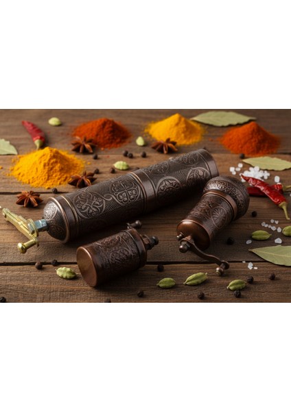 Ludıa Zamak Metal Bakır Renk 3 Lü Set Karabiber,kahve,çörek Otu El Değirmeni Öğütücü Grinder S2 fiyatları