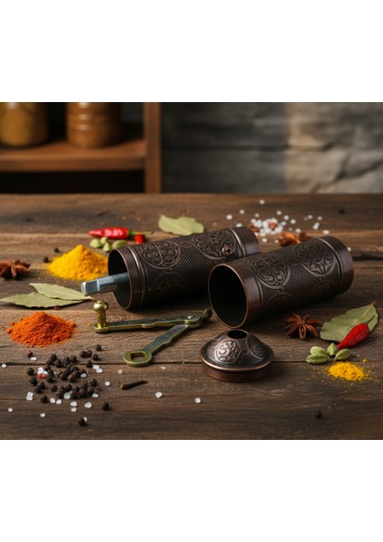 Ludıa Zamak Metal Bakır Renk 3 Lü Set Karabiber,kahve,çörek Otu El Değirmeni Öğütücü Grinder S2 modelleri