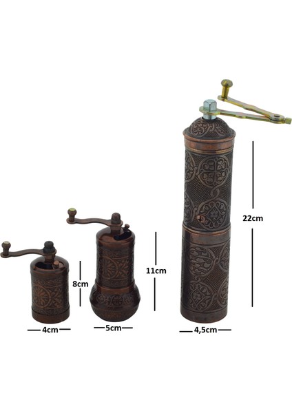 Ludıa Zamak Metal Bakır Renk 3 Lü Set Karabiber,kahve,çörek Otu El Değirmeni Öğütücü Grinder S2