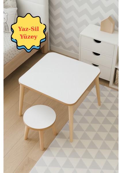 Çocuk Aktivite Masası, Etkinlik Masası, Çocuk Düz Çalışma Masası- Sandalye Takımı Yaz- Sil Yüzey