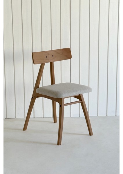 Slim Masif Ceviz Ahşap Sandalye Bej