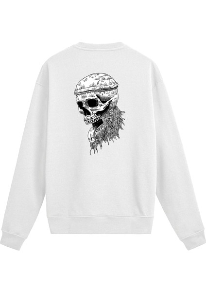 Sırt Baskılı Death Metal Kurukafa Tasarımlı Sweatshirt