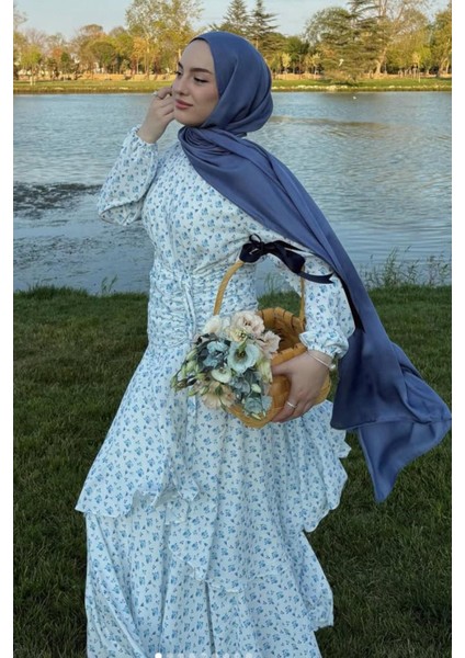 Şevval'in Tercihi Şantuk Çift Taraflı Ipekli Şal Kot Mavi