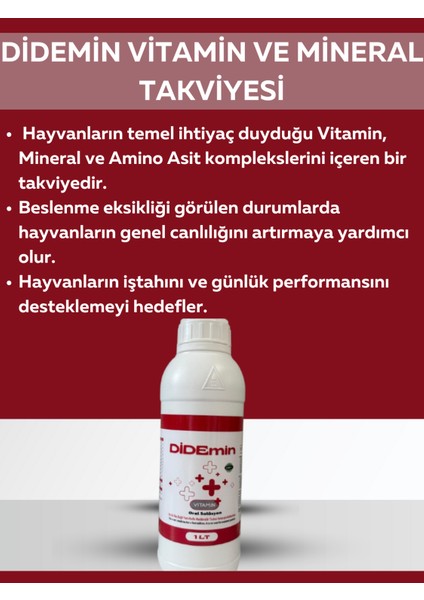 Didemin - Hayvanlar Için Mineral ve Vitamin Oral Solüsyon (1 Lt)