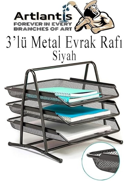 Metal Evrak Rafı 3 Lü 1 Paket Masa Üstü A4 Dosya Düzenleyici Kağıt Tepsisi Fileli Üç Katlı Hareketli fiyatları