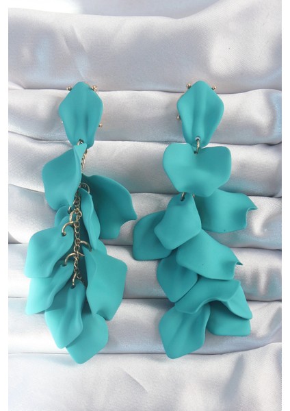 Bfs Pirinç Turkuaz Renk Sallantılı Yaprak Model Küpe