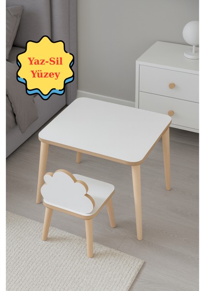 Çocuk Aktivite Masası, Etkinlik Masası, Çocuk Düz Çalışma Masası- Sandalye Takımı Yaz- Sil Yüzey