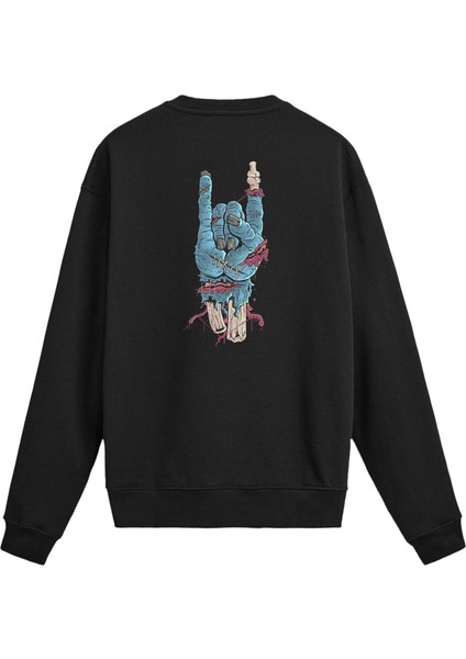Sırt Baskılı Death Metal Rock El Tasarımlı Sweatshirt