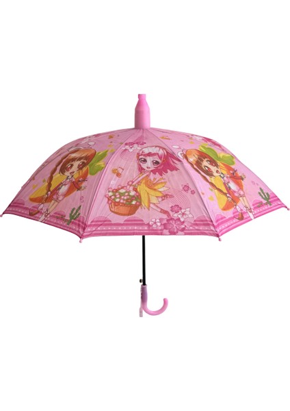 Katlanabilen Koruma Kılıflı Bardaklı Düdüklü 70 Cm! Pembe Renk Kız Çocuk Şemsiyesi