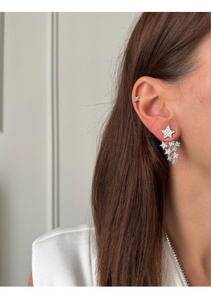 Çelik Yıldız Taşlı Küpe