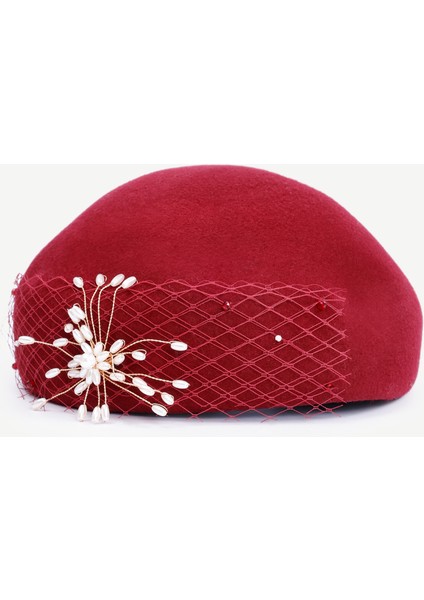 Broş Inci Detaylı Yün Şapka