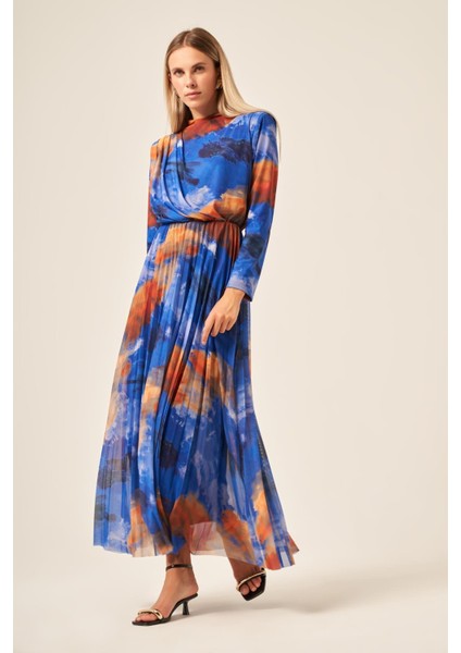 Kadın Likra Tül Elbise Mavi 30417 fiyatları