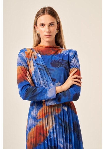 Kadın Likra Tül Elbise Mavi 30417 modelleri