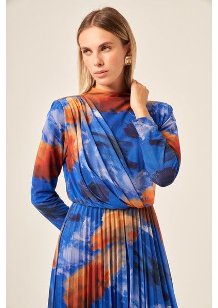 Kadın Likra Tül Elbise Mavi 30417 fırsatları