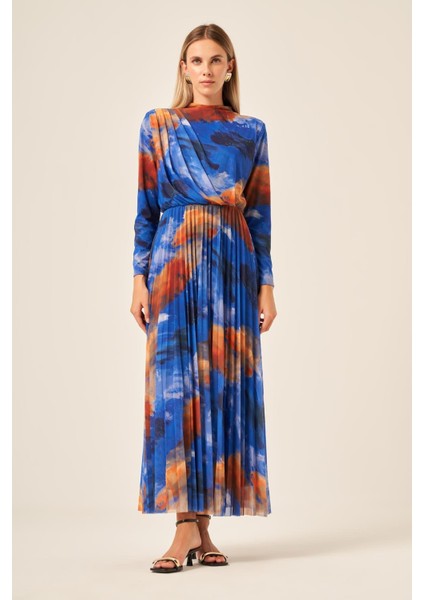 Kadın Likra Tül Elbise Mavi 30417 indirimleri