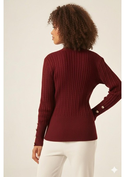 Kadın Saç Örgü Hırka Bordo 25237