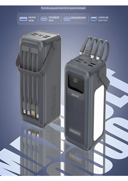 50000MAH 22.5W Hızlı Şarj 4xusb 1xtype-C 1xmicro LED Işıklı Dahili Kablolu Çoklayıcı Powerbank fırsatları