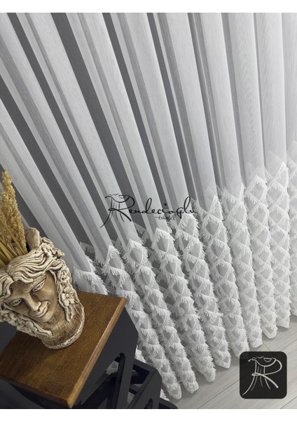 Tül Perde Brillant Marka Püsküllü Etek Geniş Işleme Bakpüs Desen indirimleri