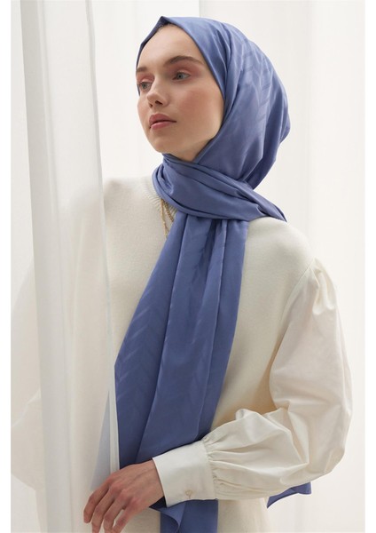 Baklava Desen Pamuk Ipek Şal Kot Mavi