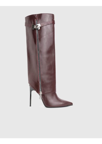 Bellina Hakiki Deri Bordo Kadın Topuklu Çizme fırsatları
