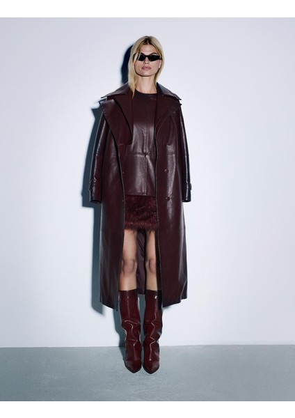 Bellina Hakiki Deri Bordo Kadın Topuklu Çizme