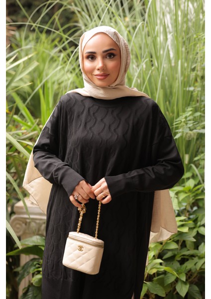 Siyah Bisiklet Yaka Soğuk İplik Triko Tunik fiyatları