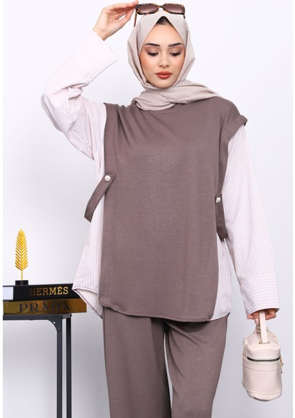 Vizon Garnili Tunik Pantolonlu Modal Takım modelleri