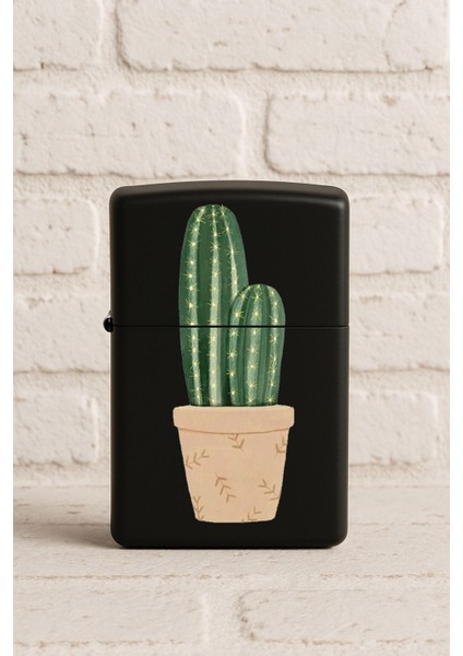 Uv Baskılı Desenli Metal Benzinli Siyah Çakmak Cep Çakmağı - Kaktüs Dekor