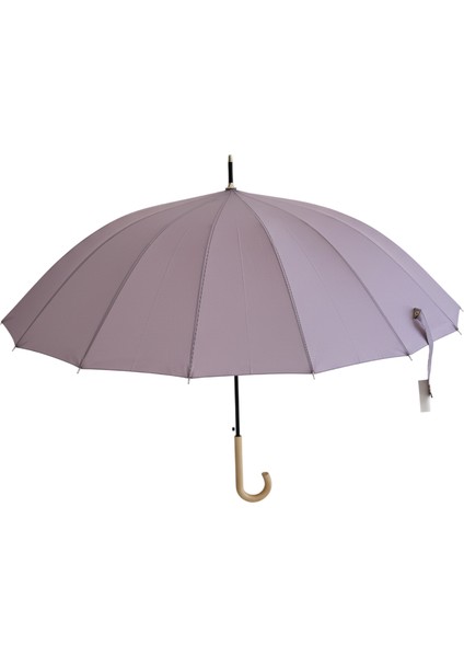 Lila Rengi 1. Sınıf Kalite Ahşap Baston Tip Rüzgar Korumalı Metal 16 Telli Siyah Gövde