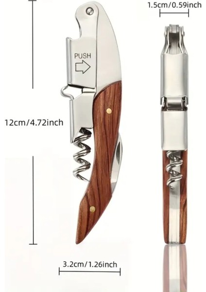Tirbuşon Ahşap Saplı Paslanmaz Çelik