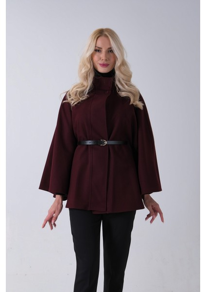 Mürdüm Hakim Yaka Tek Düğmeli Kemerli Panço 31050725.21