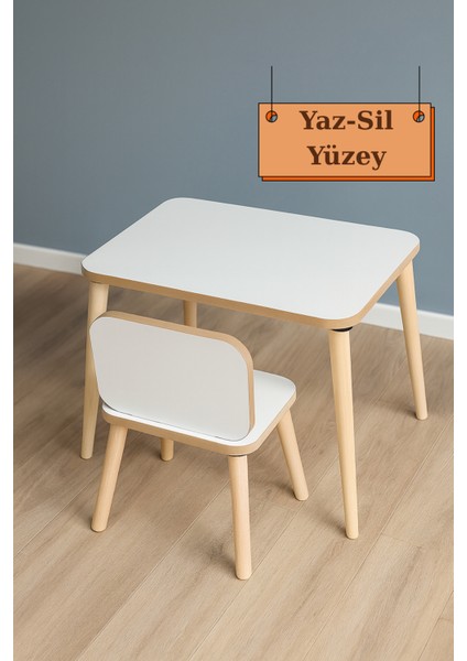 Çocuk Aktivite Masası, Etkinlik Masası, Çocuk Düz Çalışma Masası- Sandalye Takımı Yaz- Sil Yüzey