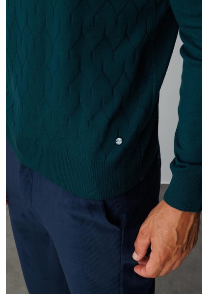 Petrol Standart Fit Dar Kalıp Yarım Balıkçı Düz Uzun Kollu Triko modelleri