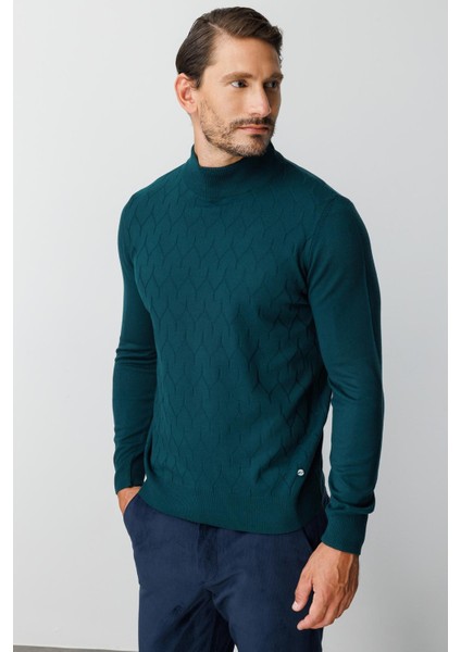 Petrol Standart Fit Dar Kalıp Yarım Balıkçı Düz Uzun Kollu Triko fırsatları