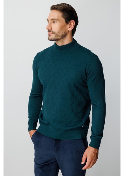 Petrol Standart Fit Dar Kalıp Yarım Balıkçı Düz Uzun Kollu Triko indirimleri