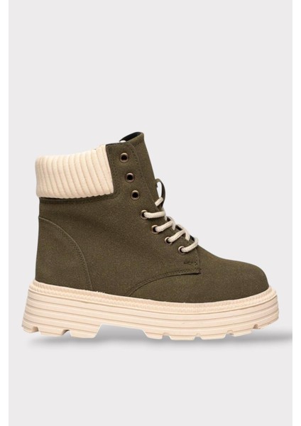 Bileği Lastikli Süet Kalın Taban Kadın Bot YEŞİL
