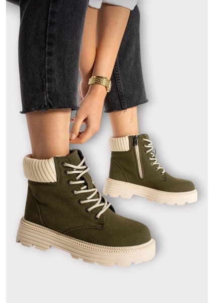 Bileği Lastikli Süet Kalın Taban Kadın Bot YEŞİL fiyatları