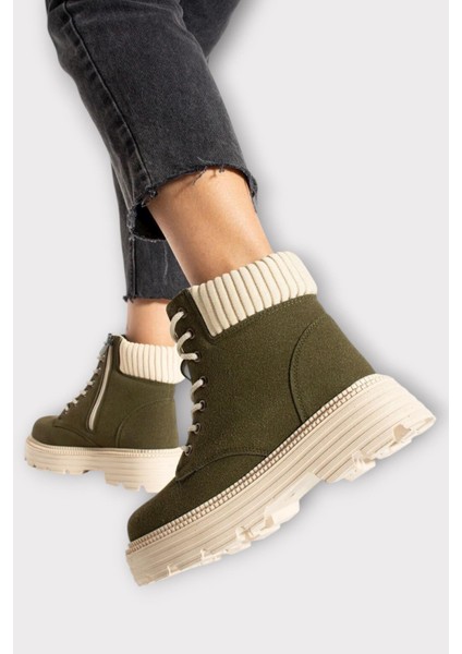 Bileği Lastikli Süet Kalın Taban Kadın Bot YEŞİL fırsatları