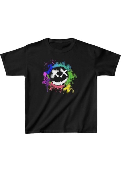 Unisex Çocuk Baskılı T-Shirt - Siyah